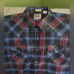 VINTAGE 90's Ely Cattleman Men's Plaid Pearl Snap Button Front Sz 2XLT